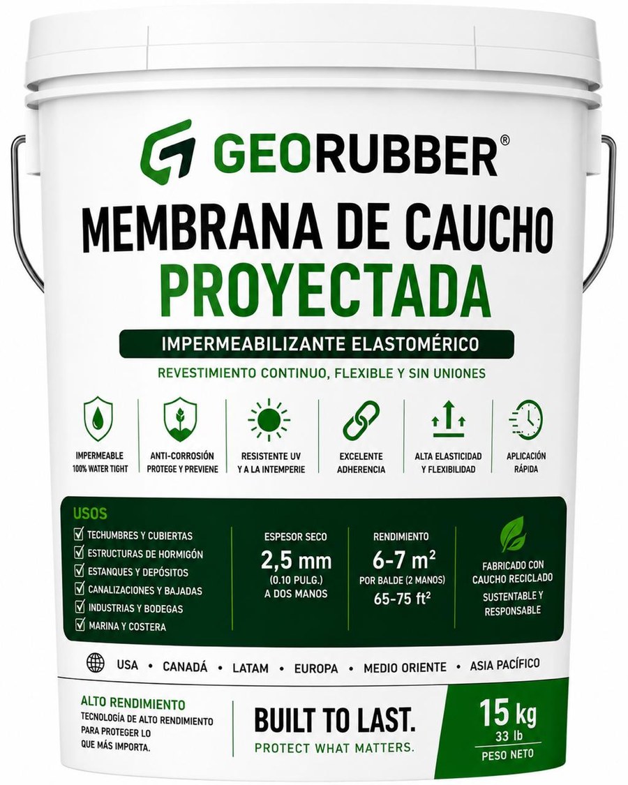Tineta de 15 kg de GeoRubber, membrana de caucho proyectada
